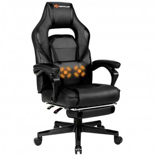 Massage Gaming Chair with Footrest and Lumbar Support-Black - Color: Black