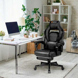 Massage Gaming Chair with Footrest and Lumbar Support-Black - Color: Black