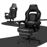 Massage Gaming Chair with Footrest and Lumbar Support-Black - Color: Black