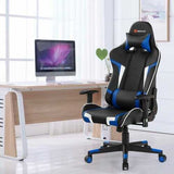 Reclining Swivel Massage Gaming Chair with Lumbar Support-Blue - Color: Blue