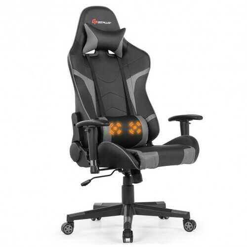 Reclining Swive Massage Gaming Chair-Gray - Color: Gray
