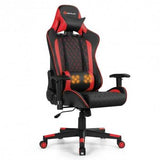 Massage Gaming Chair with Lumbar Support and Headrest-Red - Color: Red