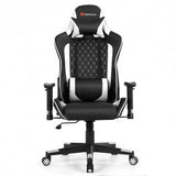 Massage Gaming Chair with Lumbar Support and Headrest-White - Color: White