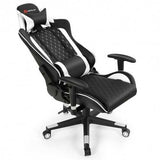 Massage Gaming Chair with Lumbar Support and Headrest-White - Color: White
