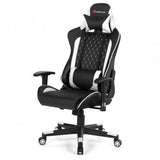 Massage Gaming Chair with Lumbar Support and Headrest-White - Color: White