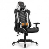 Massage Gaming Chair with Lumbar Support and Headrest-White - Color: White