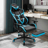 Reclining Racing Chair with Lumbar Support Footrest - Color: Blue