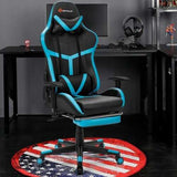 Reclining Racing Chair with Lumbar Support Footrest - Color: Blue