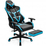 Reclining Racing Chair with Lumbar Support Footrest - Color: Blue